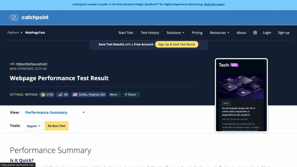Imagem do WebPageTest